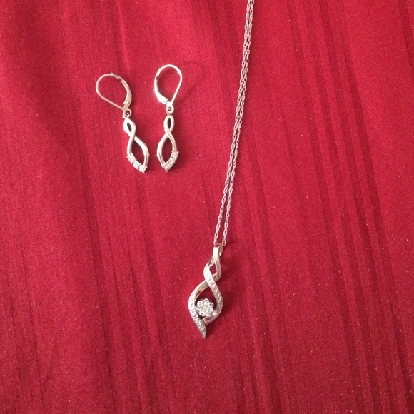 Matching Diamond Pendant and Earrings