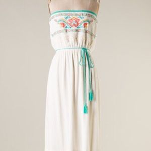 Cream Embroidered Strapless Maxi
