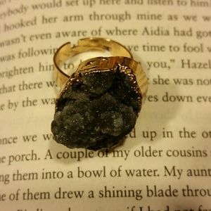 Gold & Gray Druzy Ring Sz 8.5