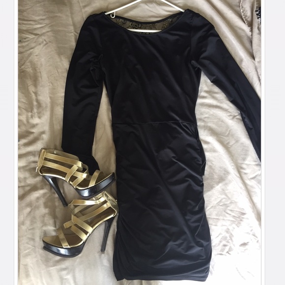 Black Cocktail dress & gold shoes