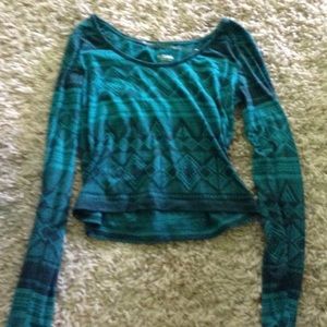 Blue and grey long sleeve crop top