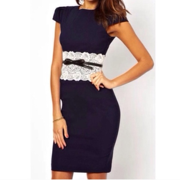 Boutique Dresses & Skirts - NWT Navy Blue White Lace Corset Dress Size L
