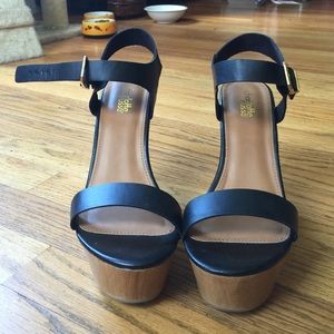 Black leather wedges