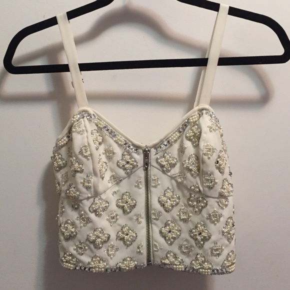 White Beaded Crop Top with Zipper