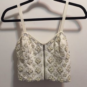 White Beaded Crop Top with Zipper