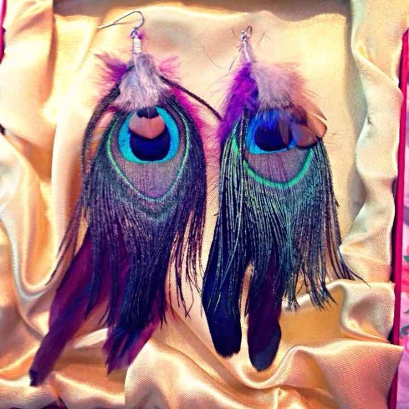 Handmade Peacock Feather Earrings