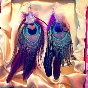 Handmade Peacock Feather Earrings
