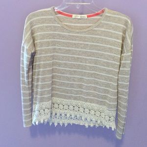white stripped shirt with tan