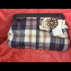 NEW w/ tags J. Crew Madras Print Clutch w/ Brooch