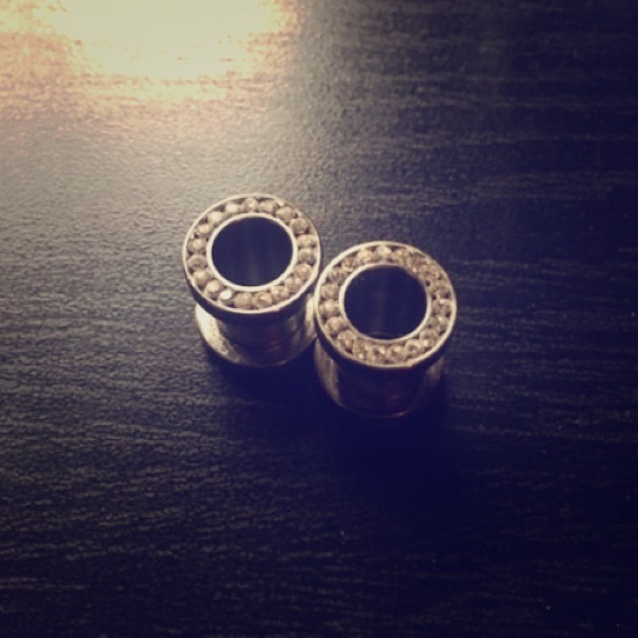0g Stainless Steel Crystal Plugs/Tunnels