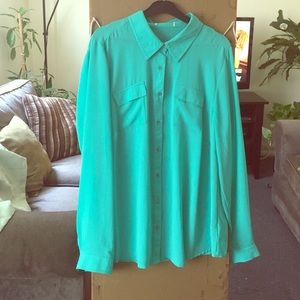 Forever 21+ long sleeve turquoise blouse