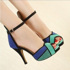 Peep-toe pumps high heel ankle strap shoes