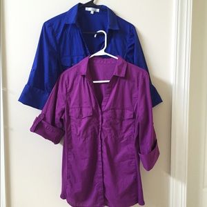 2 for 1 sale. Violet and blue cotton shirts.