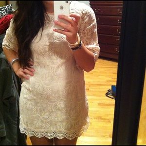 The lace beige dress