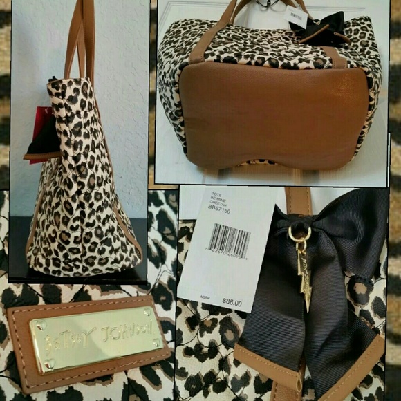 - SOLD - Betsey Johnson Quilted Heart Cheetah Tote - Picture 2 of 4