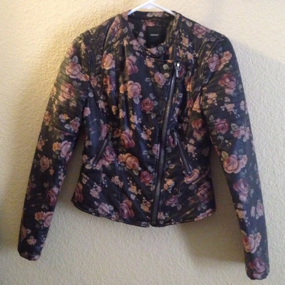 Floral print faux leather jacket