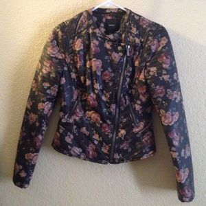 Floral print faux leather jacket