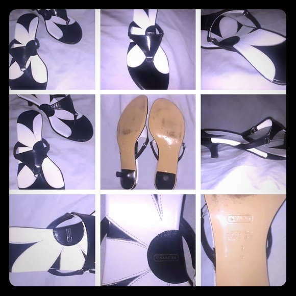 Coach Clara Kid Leather White &Black Sandals A3923