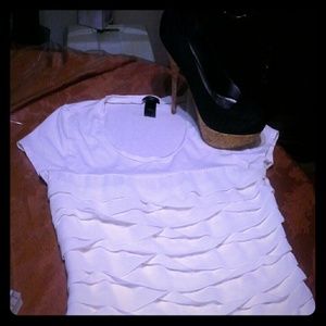 Ann Taylor Small creme dressy Tshirt ruffle blouse