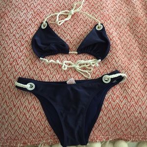navy blue matching top and bathing suit bottom