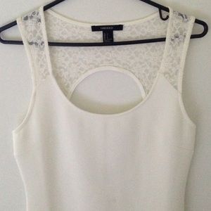 White oval,lace back dress