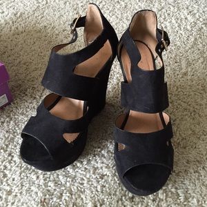 Black suede wedges