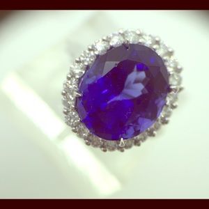 Hand made tanzanite diamond halo ring