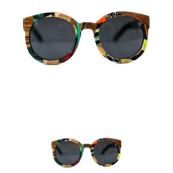 HANDCRAFTED ROUND CONFETTI WOOD VENEER SUNGLASSES