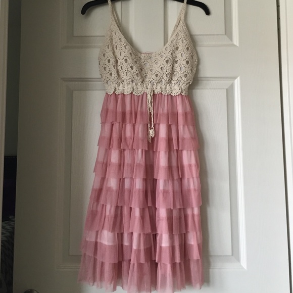 Crochet and pink layered dress