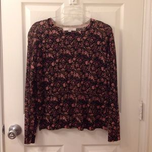 Loft Dark Floral Pattern Long Sleeved Top