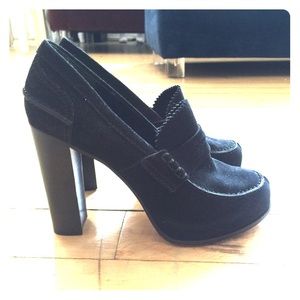 Celine black suede loafer high heels w platform 41