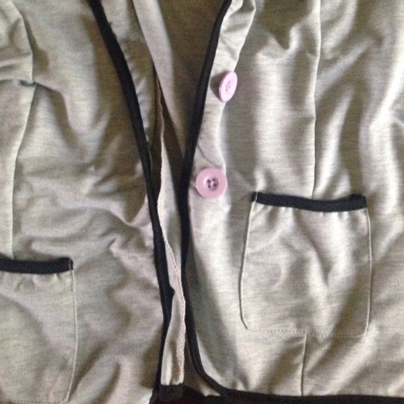 Grey blazer, black trim, lavender buttons - Picture 2 of 2
