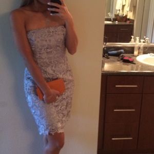 Silver Gray Lace Tube Evening Dress