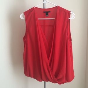 M Forever 21 red sleeveless surplice blouse