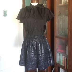 Navy metallic brocade mini skirt