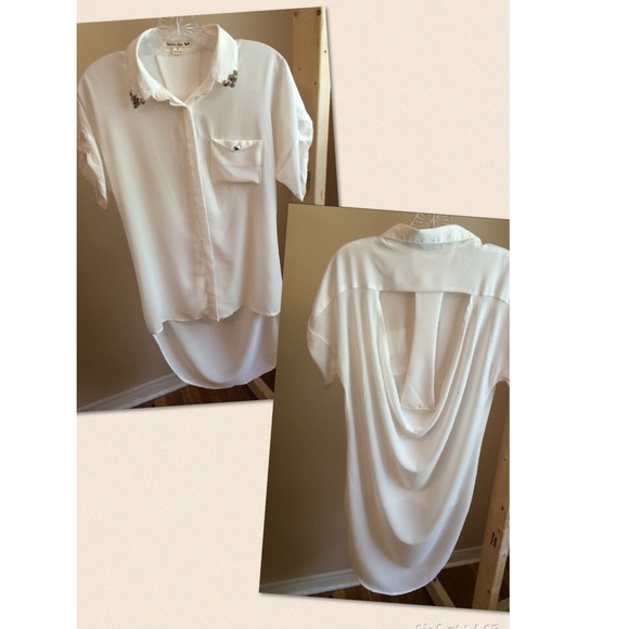 Short Sleeve Button Up w/ Open Draped Back