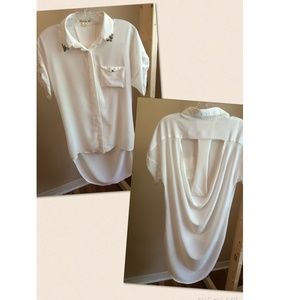 Short Sleeve Button Up w/ Open Draped Back