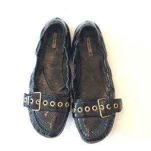 MIU MIU Black Patent Leather Moccasin Flats