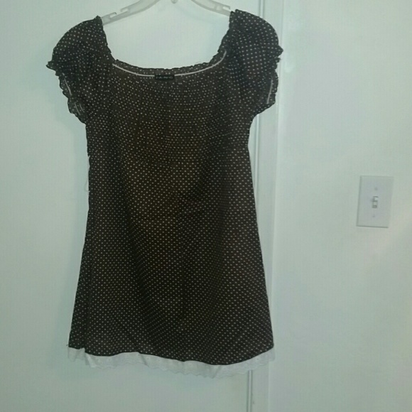 Brown and white polka dot top
