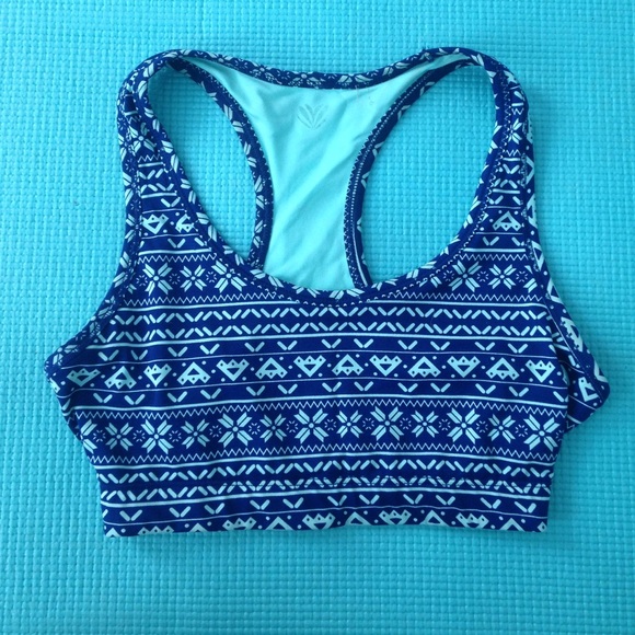 Patterned blue sports bra