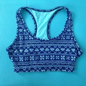 Patterned blue sports bra