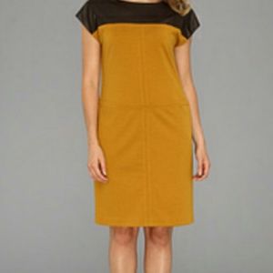 Anne Klein Ocre Knit dress with faux brown leather