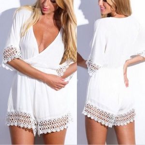 ⚡️SALE⚡️White Crochet Trim Romper