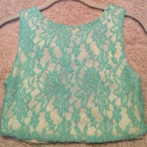 Mint lace crop top