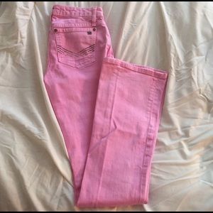 Pink boot cut jeans with rhinestones