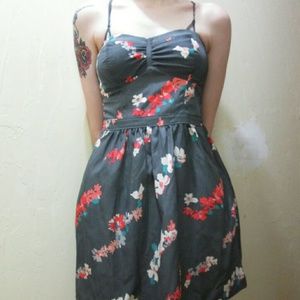 American Eagle Grey Satin Floral Cross Back Dress