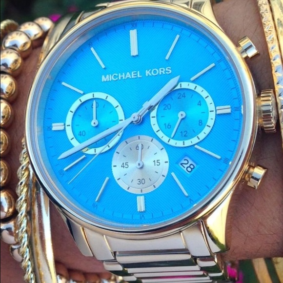 Michael Kors Bailey Gold/Turquoise Watch - Picture 2 of 2