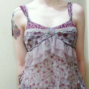 Free People Purple Chiffon Ruffle Top