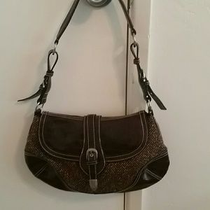 Chic brown croc and tweed purse