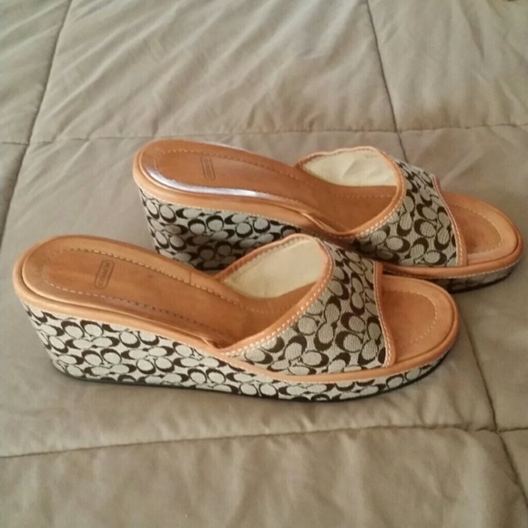 Coach Brown Signature Canvas Connie Wedge Size 10